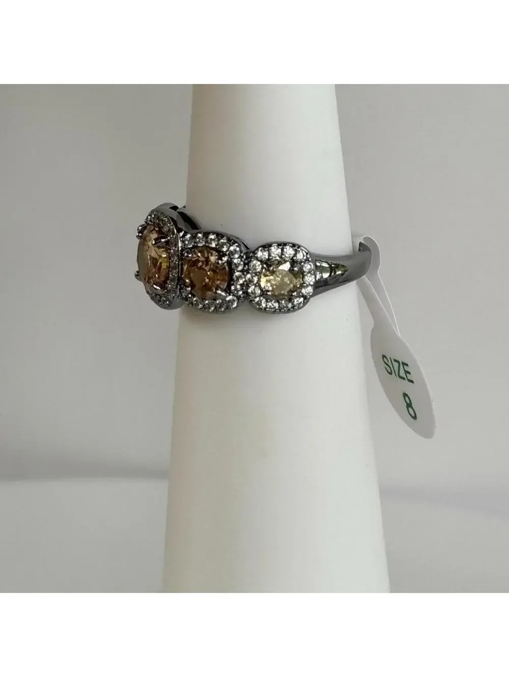 Bomb Party Ring RG40657 “Sunlit Memories” Sz 8 Smokey Topaz on Hematite Plating